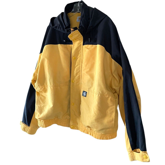 CARHARTT Workshield J105 Men's Size 2XL? Black Yellow Hooded Pockets Jacket VTG - Picture 3 of 11